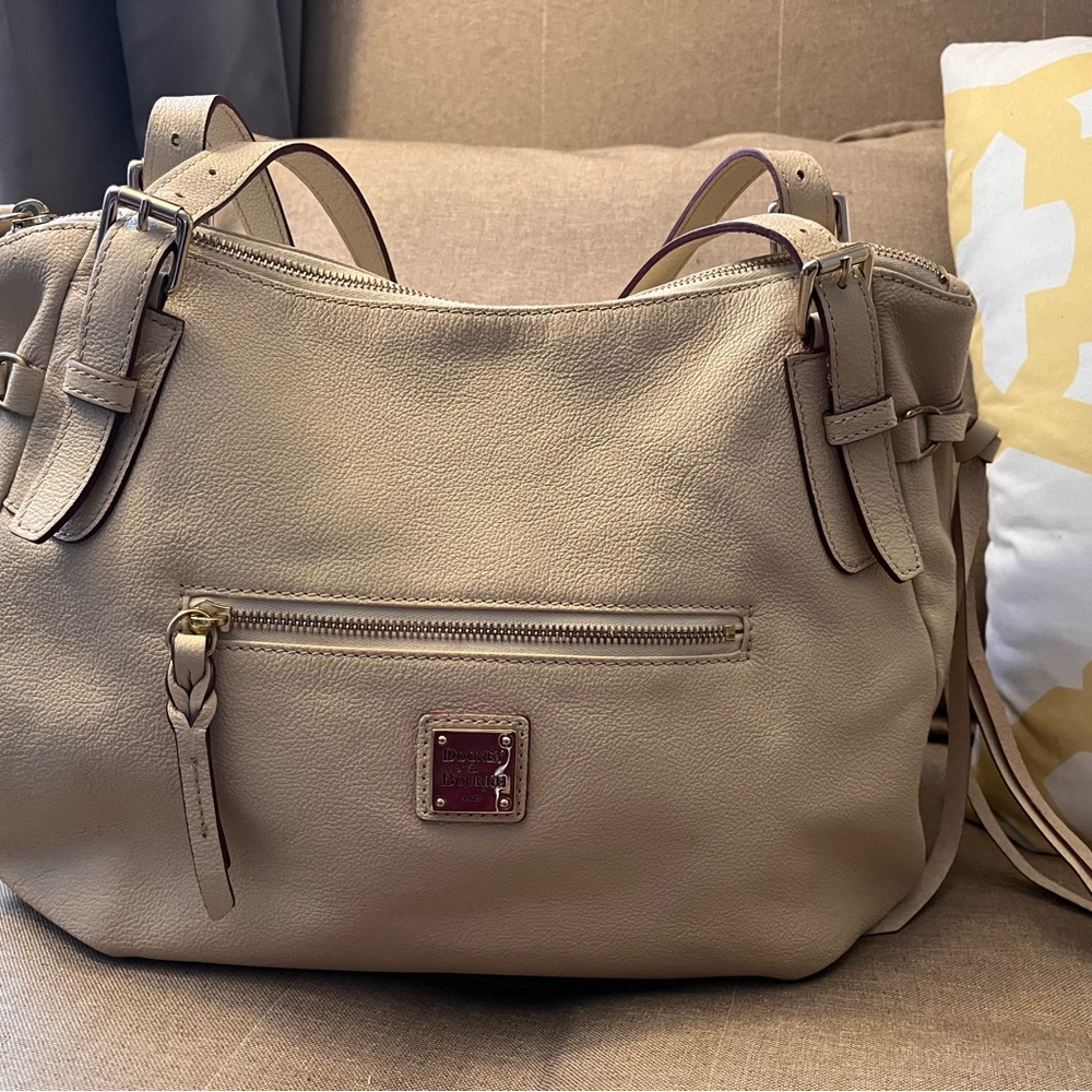 Dooney and Bourke Large Calf Leather Nina Satchel Chalk